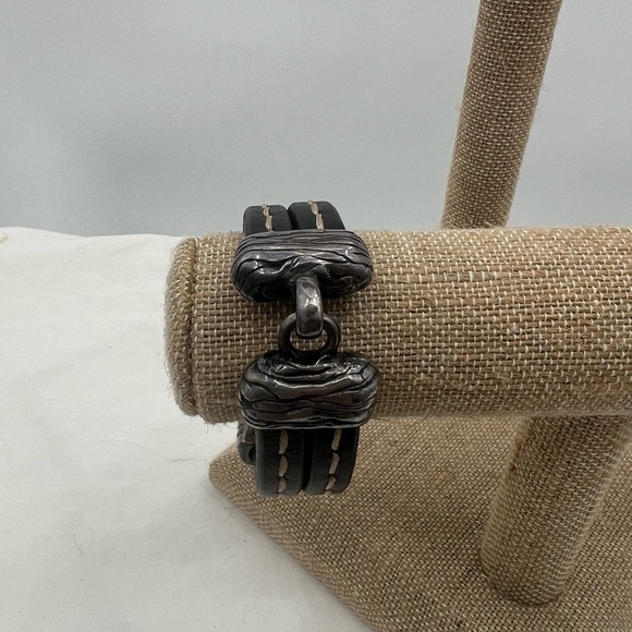 Black double stranded leather bracelet - Picture 3 of 7